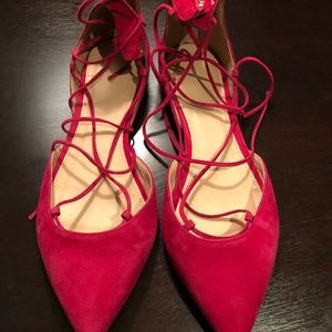 J Crew Dark Pink/Red Suede Pointed Toe Lace Up